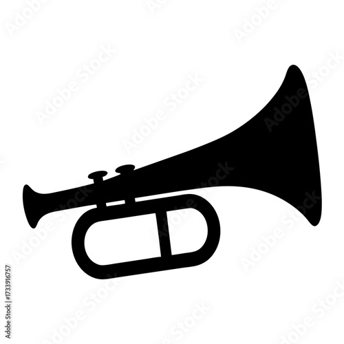 Simple silhouette of a black trumpet on a plain white background image
