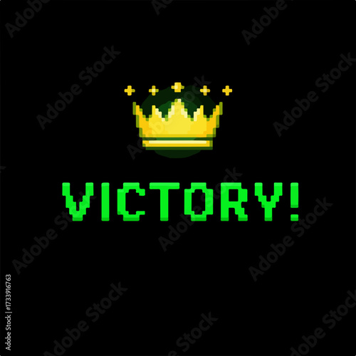 Retro Pixelated Victory Screen with Crown Graphic Element for Games