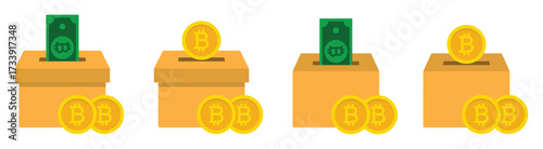 Bitcoin money box set icon, vector illustration