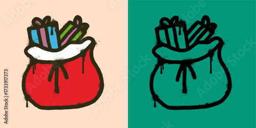 spray grunge style christmas gift bag icon, a simple festive illustration perfect for holiday decoration, greeting cards, party designs, and new year celebration