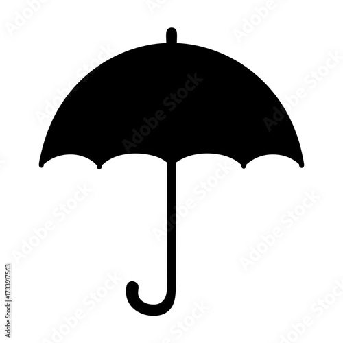 Black umbrella illustration providing protection from weather elements and rain drops