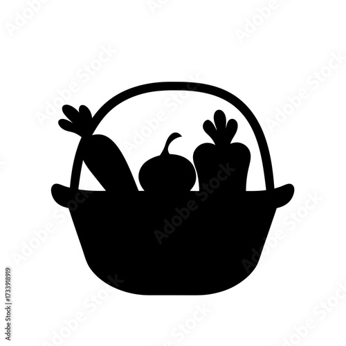 Silhouette image of a basket overflowing with freshly harvested vegetables