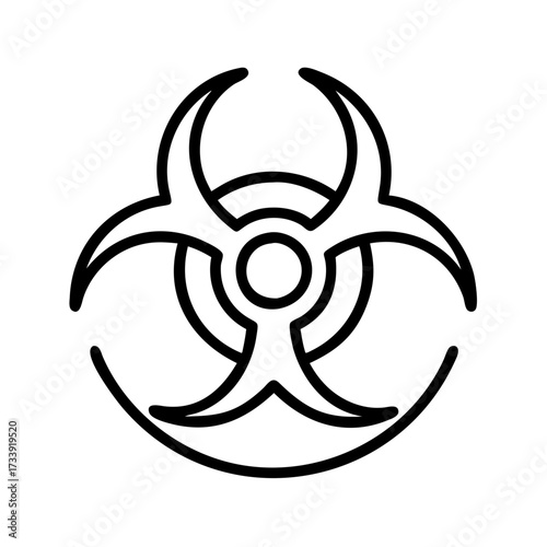 Vector art of biohazard symbol in black outline, representing biological risk and danger
