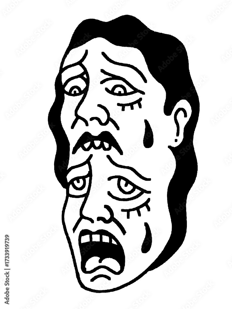 Fototapeta premium Traditional tattoo style crying faces stacked illustration.