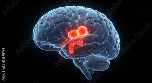 Inflamed Amygdala Brain Region - 3D Medical Illustration Highlighting Pain, Fear, Stress, Anxiety, and Emotional Disorder