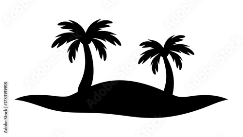 Serene tropical island with two palm trees creates a peaceful, idyllic vacation escape