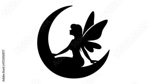 Mystical moon fairy silhouette, enchanting fantasy illustration perfect for magical designs and whimsical projects