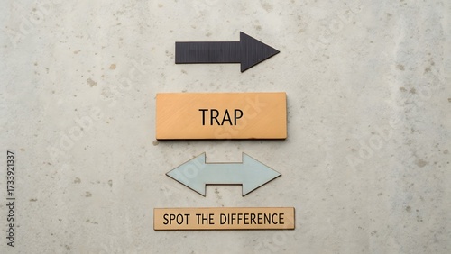 Arrows aligned on neutral surface with the word TRAP