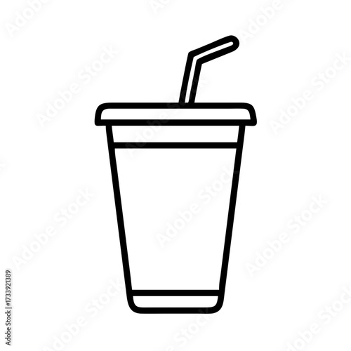 Vector art of simple line art illustration of a disposable cup with a straw