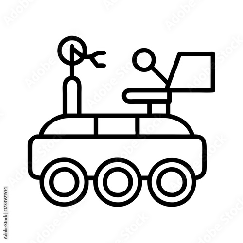 Vector art of line art of a rover with robotic arm, a vehicle for exploring space