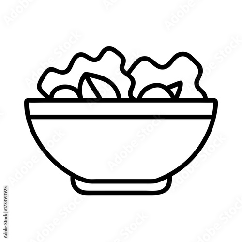 Vector art of bowl of salad, a mix of fresh lettuce and other green vegetables