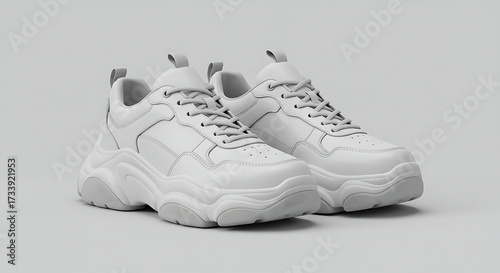 Streetwear chunky sneakers mockup, oversized sole, plain template, isolated on transparent background