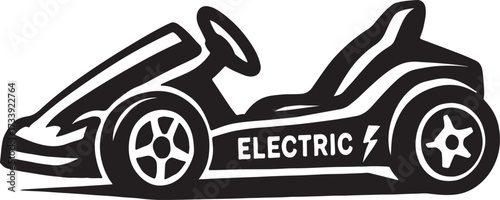 Stylized black and white illustration of a modern electric car with the word electric prominently displayed on its side