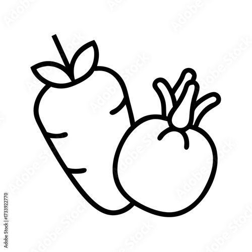 Vector art of simple line art illustration of a carrot and a tomato for design projects