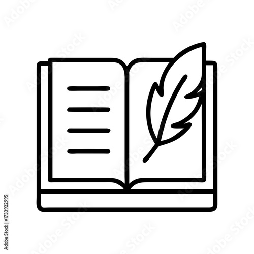 Vector art of open book with feather symbol of writing, literature, and inspiration