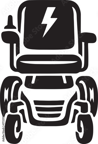 Modern electric powered wheelchair icon symbolizing mobility independence and accessibility with a lightning bolt for energy