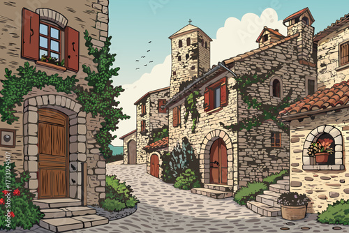 Crisp Ancient Village With Stone Houses Bold Professional Photo
