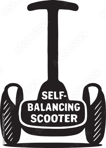 Iconic silhouette of a self balancing scooter with handlebar and two wheels on a white background