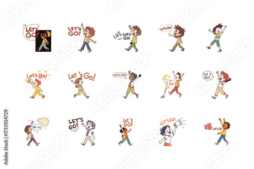  boy saying let's go isolated white background for business and social work and web design