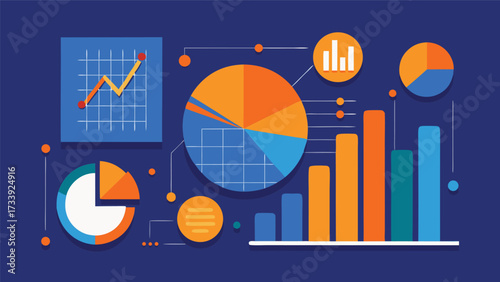 Colorful data visualization with charts and graphs showing business analytics and performance metrics