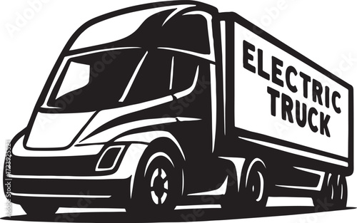 Modern electric semi truck with a clean design and the words electric truck emblazoned on its trailer