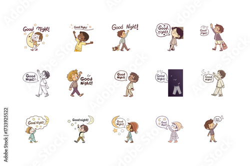 boy saying good night isolated white background for business and social work and web design