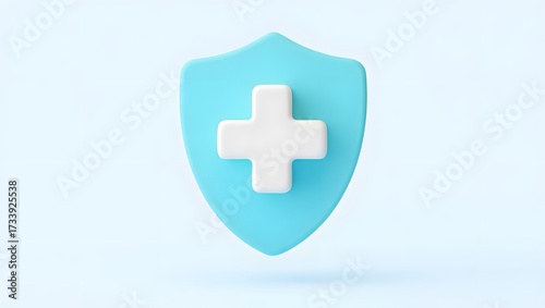 Medical shield icon with cross isolated on white background