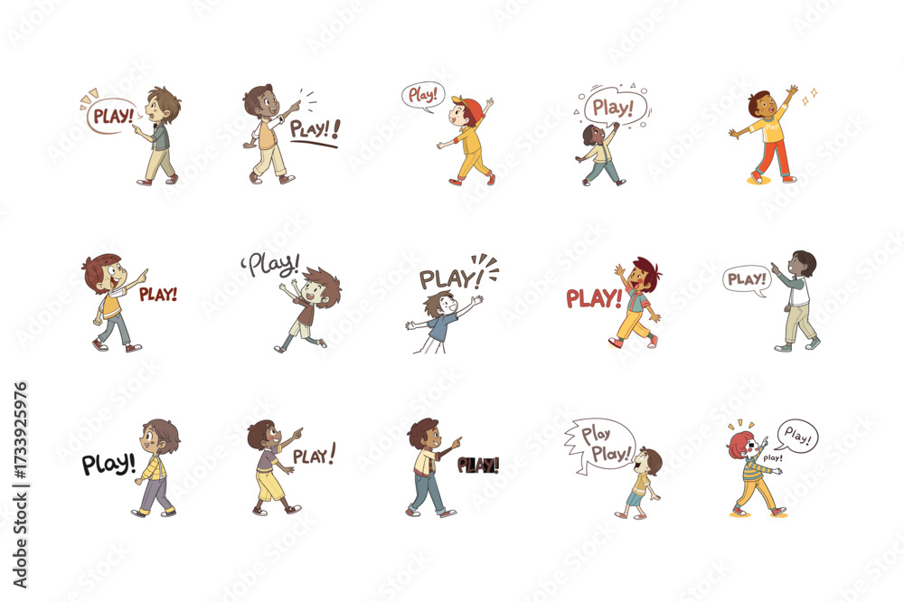 Naklejka premium boy saying play isolated white background for business and social work and web design