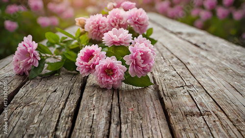 spring season pink flowers background on wooden, pink and white flowers