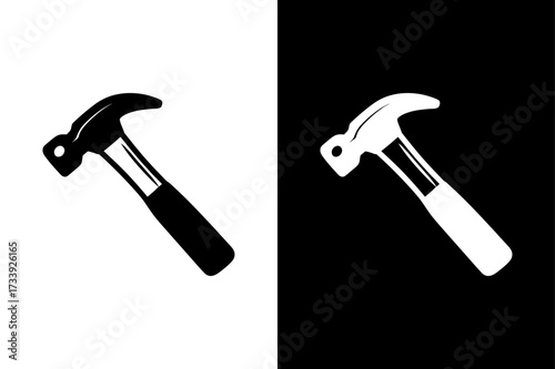 Filled Flat Hammer Icon Symbol. Black White Vector Illustration