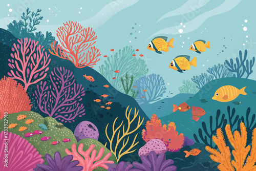 Crisp Coral Reef With Tropical Fish Bold Vect Professional Photo