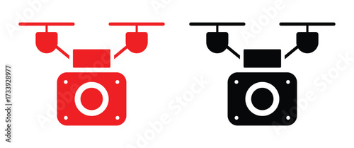 Bullet CCTV Camera Icon Vector – Outdoor Security, Surveillance, Monitoring, Live Feed, Active Recording, Signal Transmission, Alerts, and Safety Signage in Solid Black and Red Outline Styles