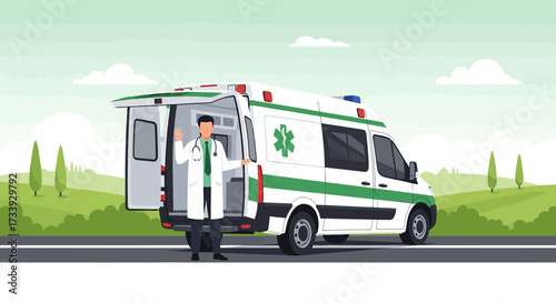 A Dedicated Doctor Standing Beside an Ambulance Ready to Provide Emergency Healthcare