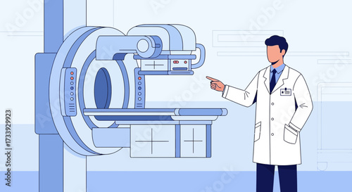 A doctor presents mri machine in the hospital for medical diagnostics and treatment purposes