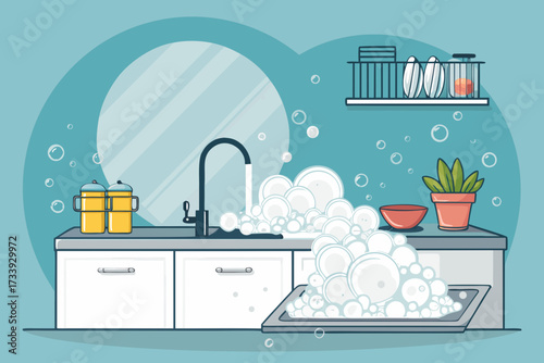 Dishwashing With Soap Foam Bold Kit High-Quality Stock Image Ideal for Marketing