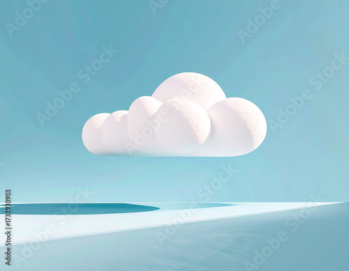 Soft fluffy cloud floating in serene blue sky, creating calming atmosphere