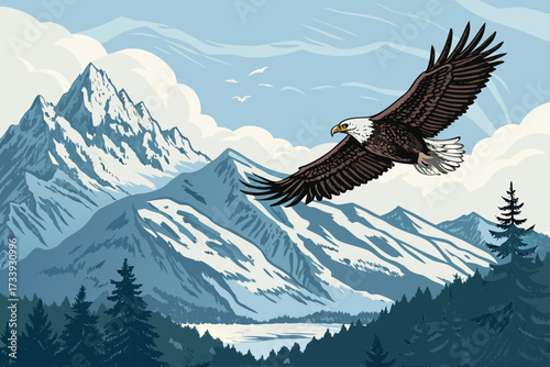 Eagle Flying Over Mountain Peaks Bold Wil Premium Digital Asset Ideal for Marketing
