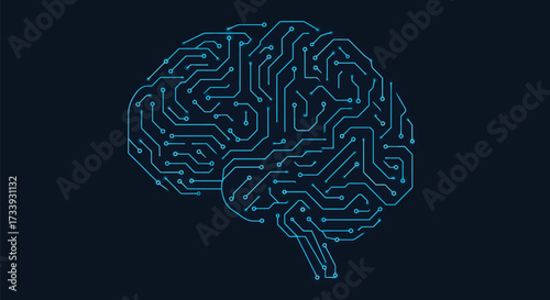 Artificial intelligence brain circuit board illustration futuristic technology concept for machine learning and neural network isolated on dark blue background on transparent background