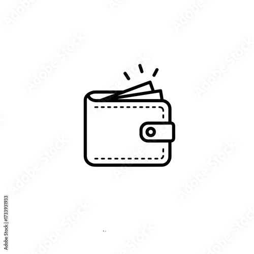 Simple line art of an open wallet with cash inside  