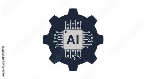 AI chip inside a gear vector illustration of artificial intelligence technology concept for machine learning and automation on transparent background