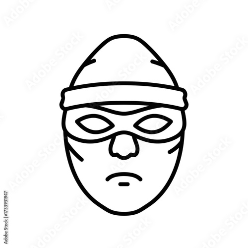 Line art of masked man with serious expression in minimalist style  