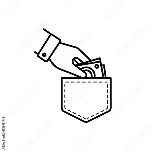 Hand taking money from pocket in simple linear style