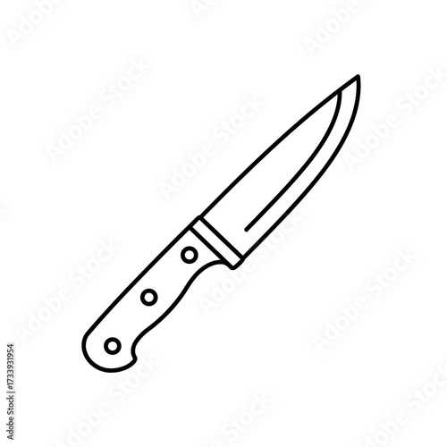 Kitchen knife with a wooden handle in minimalist line art style  