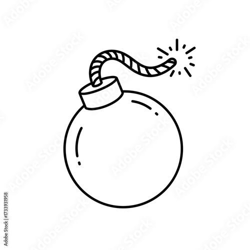 Cartoon bomb with a lit fuse and a round body illustration  