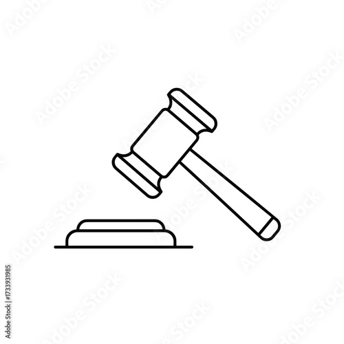 Legal gavel icon in minimalistic style with black outlines  