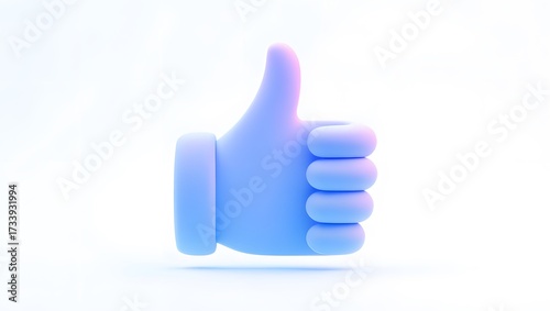 Blue thumbs up gesture isolated on white background
