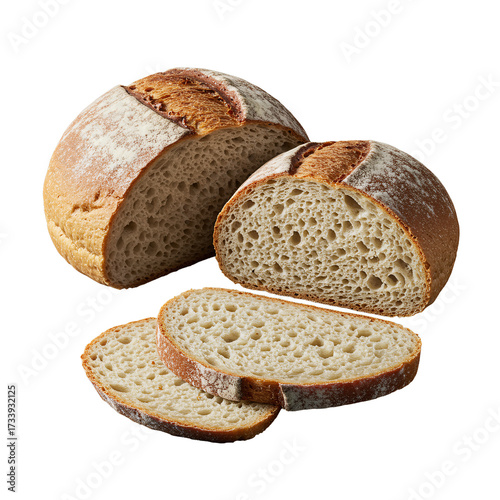 (AI) Artisan sourdough bread freshly baked crusty golden brown delicious on transparent background