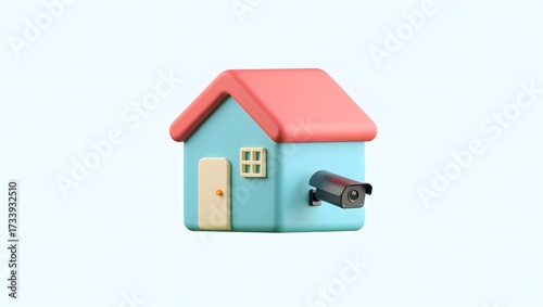 Miniature toy house with camera isolated on white background
