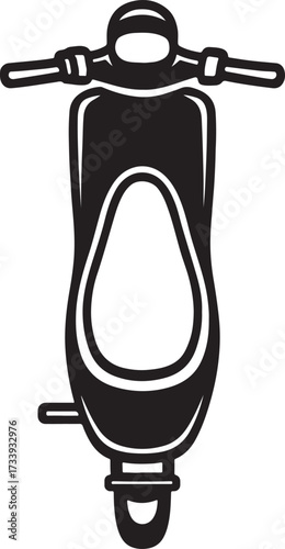 Top view silhouette of a classic vintage scooter with handlebars and front wheel isolated on white background