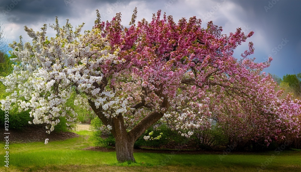 Fototapeta premium Blooming Crabapple Tree Pink And White Buds 2